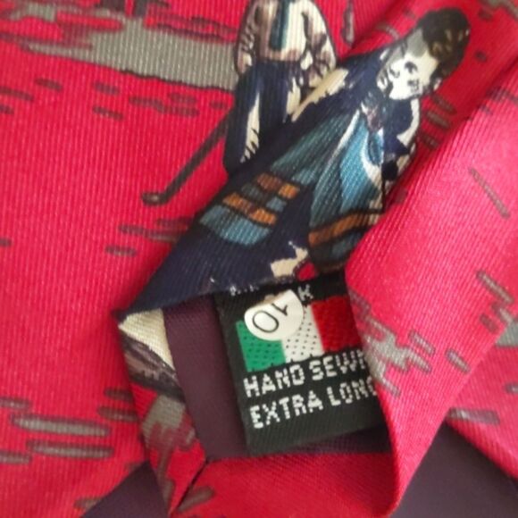 Neck Tie Golf Vintage Print Red - Picture 4 of 5